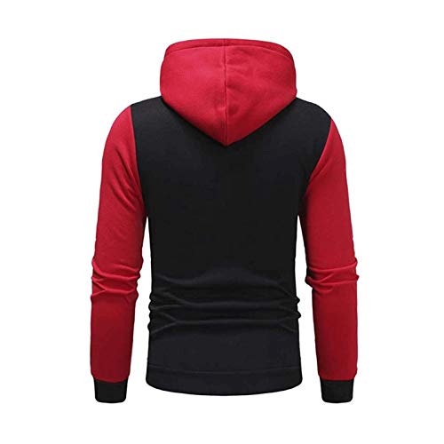 Chándal Hombre Completo 2 Piezas Conjunto de Ropa Deportiva Top Sudadera de Manga Larga con Cremallera y Capucha + Pantalones Largos de Cintura Elástica Traje Informal Otoño Primavera (Rojo, XXL)