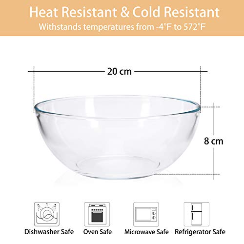 ChasBete Ensaladera Grande Cristal, Bol de Cristal Templado, Cuencos Cocina Transparente D 20cm Juego de 2