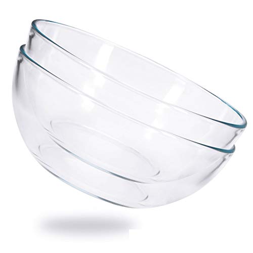 ChasBete Ensaladera Grande Cristal, Bol de Cristal Templado, Cuencos Cocina Transparente D 20cm Juego de 2