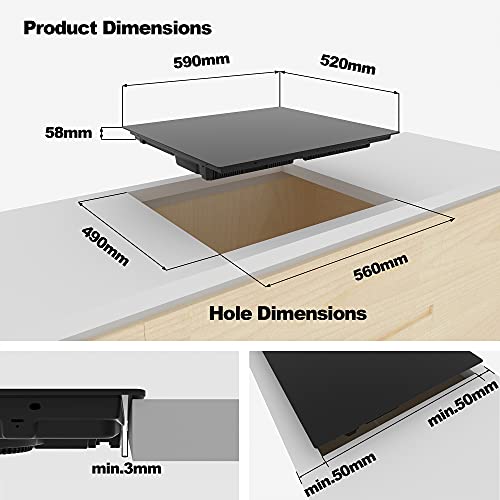 CIARRA CBBIH3B Placa de Inducción 3 Zonas Extraplana Integrada 6200W de Control Táctil con Función Boost Inducción Vitrocerámica 9 Niveles de Potencia Funciones de Seguridad Negro