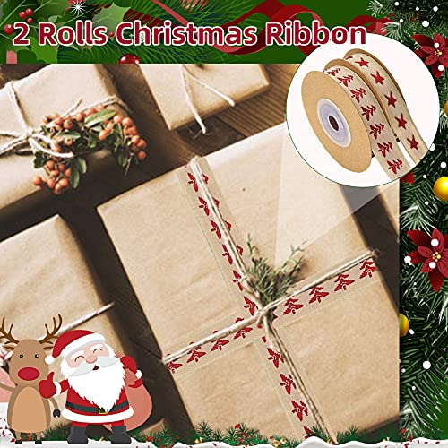 Cinta de Raso Navidad,2 Rollos Cinta de Satén Marrón Cinta de Algodón de Navideño para Envolver Regalos,Navidad Cintas de Raso de Regalo Decorativas Anchas 15mm para Manualidades/Lazos/Arcos de Árbol