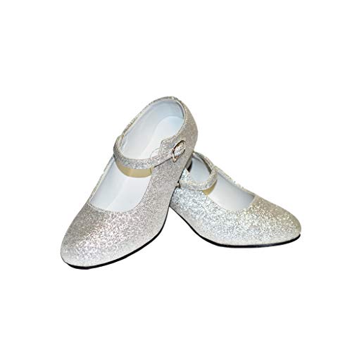 Costumizate! Zapatos de Baile Flamenco con Diferentes Tallas Desde niña a Mujer. Plata Purpurina Talla 27