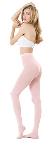 CozyWow Medias sem opacas en color liso para mujer 80D (Rosa empolvado, M)