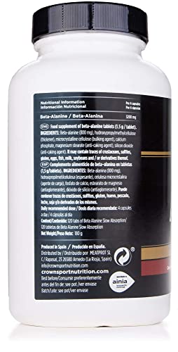 Crown Sport Nutrition Beta Alanina Slow Absorption, Ayuda a reducir la parestesia, Suplemento para deportistas - 120 comprimidos