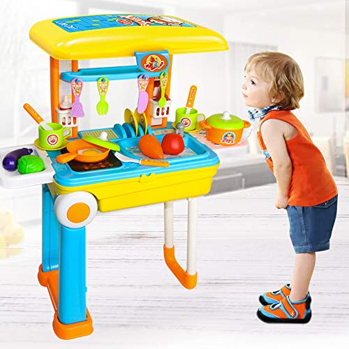 deAO Pequeño Chef Set de Cocinita Plegable en Maleta Convertible Maletín de Juegos con Accesorios, Luces, Sonidos (Azul) , color/modelo surtido