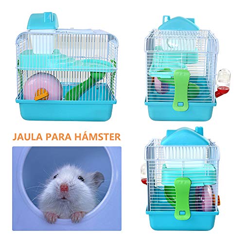 DI ZE LIN PET HOME S.L DZL® Jaula para Hamster 27 * 21 * 25cm jaulas Hamsters pequeña Bebedero comedero y Escalera Comida incluidos Color Aleatorio