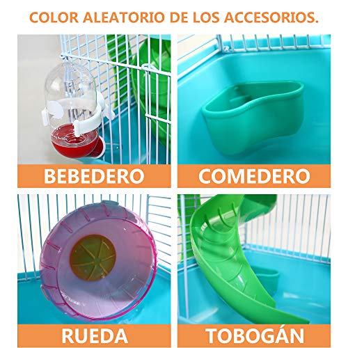 DI ZE LIN PET HOME S.L DZL® Jaula para Hamster 27 * 21 * 25cm jaulas Hamsters pequeña Bebedero comedero y Escalera Comida incluidos Color Aleatorio