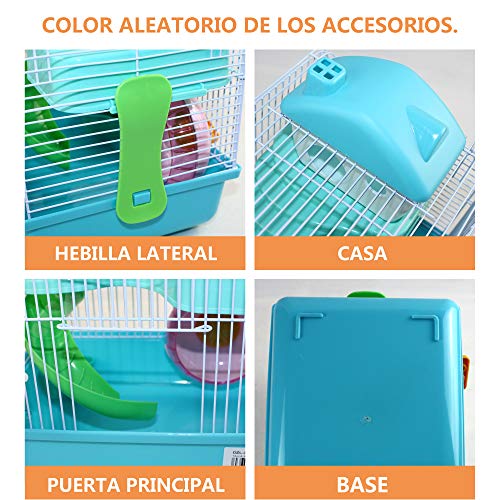 DI ZE LIN PET HOME S.L DZL® Jaula para Hamster 27 * 21 * 25cm jaulas Hamsters pequeña Bebedero comedero y Escalera Comida incluidos Color Aleatorio