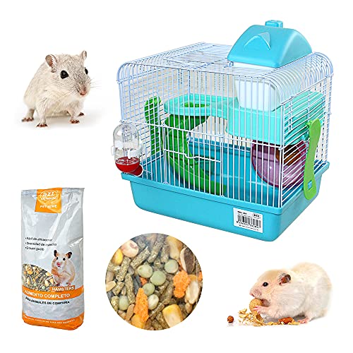 DI ZE LIN PET HOME S.L DZL® Jaula para Hamster 27 * 21 * 25cm jaulas Hamsters pequeña Bebedero comedero y Escalera Comida incluidos Color Aleatorio