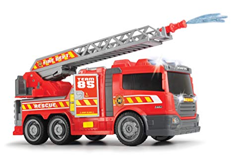 Dickie Toys 201137002 201137002-Fire Fighter - Camión de Bomberos con Rueda Libre, luz y Sonido, Bomba de Agua Manual, 36 cm, Color Rojo