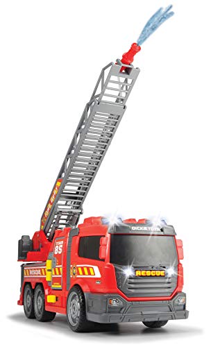 Dickie Toys 201137002 201137002-Fire Fighter - Camión de Bomberos con Rueda Libre, luz y Sonido, Bomba de Agua Manual, 36 cm, Color Rojo