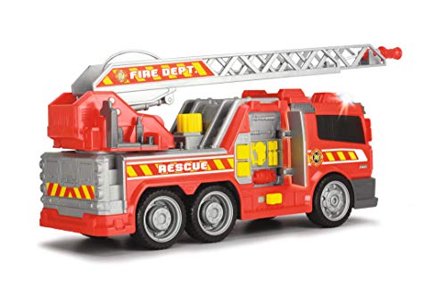 Dickie Toys 201137002 201137002-Fire Fighter - Camión de Bomberos con Rueda Libre, luz y Sonido, Bomba de Agua Manual, 36 cm, Color Rojo