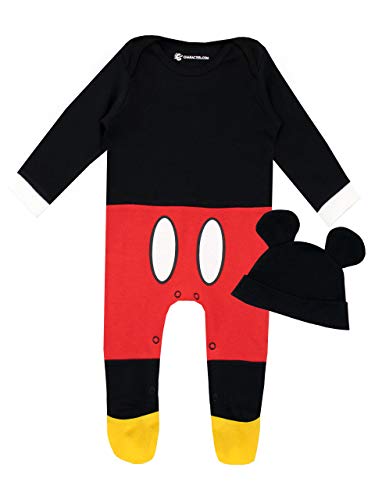 Disney Pijama Conjunto de Pijama Entera y Gorro para Niños Bebés Mickey Mouse Rojo 0-3 Meses