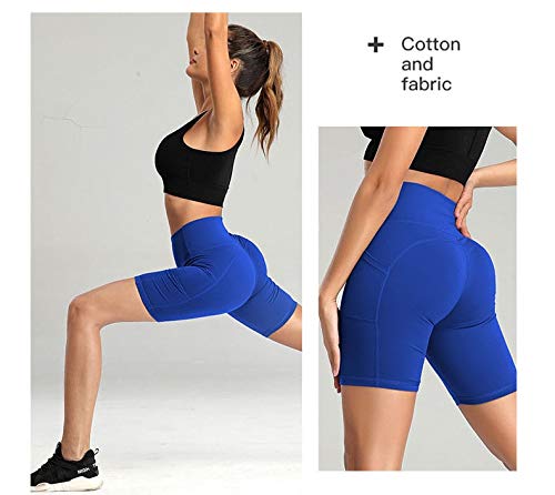 Ducomi BEA Shorts Cortos de Fitness para Mujer con 2 Bolsillos Laterales - Shorts Deportivos para Correr, Hacer Ejercicio, Gimnasio, Hogar, Yoga, Pilates, Ciclismo, Senderismo (Azul, S)