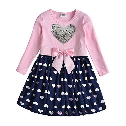 DXTON Vestido para Niñas Vestido para Niños Algodón Invierno Manga Larga Fiesta Regalo Ropa para Niñas LH5740 6T