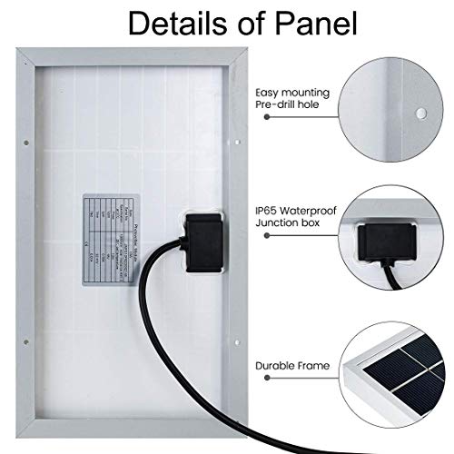 ECO-WORTHY Kit Solar 10W 12V: 1 Panel Solar 10W + Controlador de Carga 10A + 1 par de Pinzas Cocodrilo para cargar las Baterías 12V de Autocaravana, Barco, Lámpara de Jardín