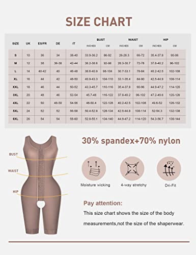 FeelinGirl Mujeres Shapewear de Cuerpo Overbust Faja Adelgazante Arriba de Busto Corset Reductor Lumbar con Ganchos Cremallera Body Shaper Talla Grande Marrón Largo L/ES 42-44