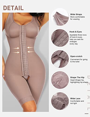 FeelinGirl Mujeres Shapewear de Cuerpo Overbust Faja Adelgazante Arriba de Busto Corset Reductor Lumbar con Ganchos Cremallera Body Shaper Talla Grande Marrón Largo L/ES 42-44