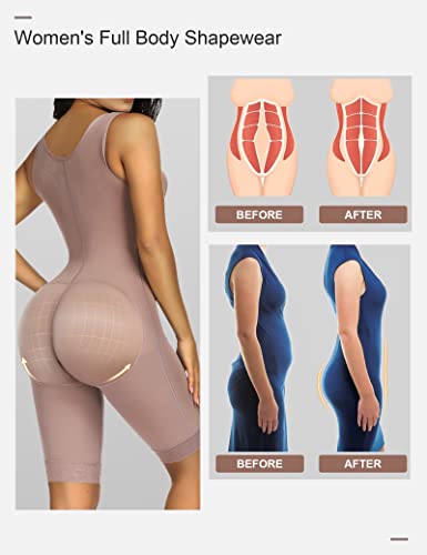 FeelinGirl Mujeres Shapewear de Cuerpo Overbust Faja Adelgazante Arriba de Busto Corset Reductor Lumbar con Ganchos Cremallera Body Shaper Talla Grande Marrón Largo L/ES 42-44