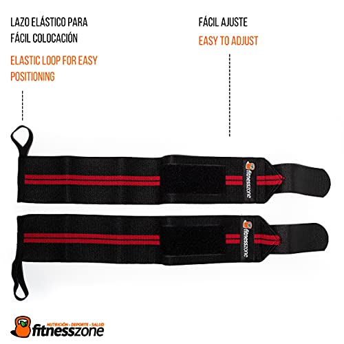 FitnessZone | Muñequeras Deportivas Elásticas con Costuras Reforzadas y Lazo de Pulgar | Protecciones para Fitness, Crossfit, Cross Training, Levantamiento de Pesas o Calistenia