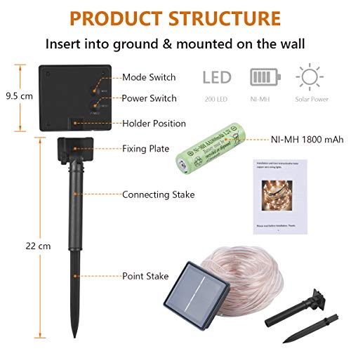 Flintronic 200LED Solar Cadena de Luces, 22m 8 Modos Manguera Iluminación, Tubo de Luz LED Exterior,IP65 Impermeables Luces LED de Cuerda Solar para Jardín, Camino, árbol, Bodas, Blanco Frío