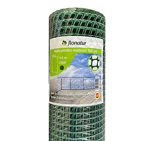 flonatur Malla de plastico para Balcones y terrazas, Verde 1x5, Malla Rejilla cerramientos Diferentes Medidas, Ancho del Cuadro 1x1 cms, Peso 300gr/m2.