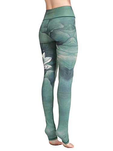 FLYILY Pantalón Deportivo de Mujer,Yoga de Cintura Alta,elásticos y Transpirables para Mujer,Impresión de Fitness Gym Yoga Pantalon(Green,L)