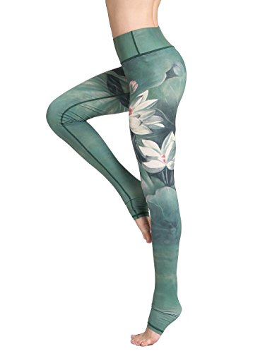 FLYILY Pantalón Deportivo de Mujer,Yoga de Cintura Alta,elásticos y Transpirables para Mujer,Impresión de Fitness Gym Yoga Pantalon(Green,L)