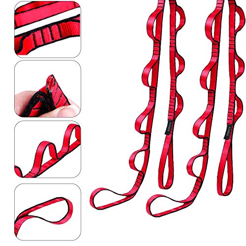 FOSER 2 correas de extensión para yoga y hamaca de yoga, extensor de margaritas para fitness, pilates, correa extendida, Rojo