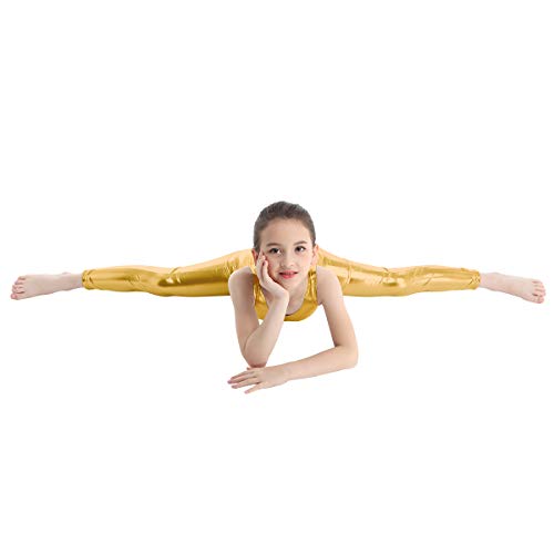 Freebily Maillot de Danza Ballet para Niña Maillot Gimnasia Rítmica Leotardo de Práctica Fitness Yoga Bodys Monos Básico Elástico Ropa Deportiva de Una Pieza sin Mangas Dorado 7-8 años