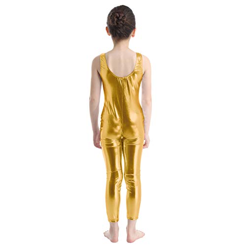 Freebily Maillot de Danza Ballet para Niña Maillot Gimnasia Rítmica Leotardo de Práctica Fitness Yoga Bodys Monos Básico Elástico Ropa Deportiva de Una Pieza sin Mangas Dorado 7-8 años