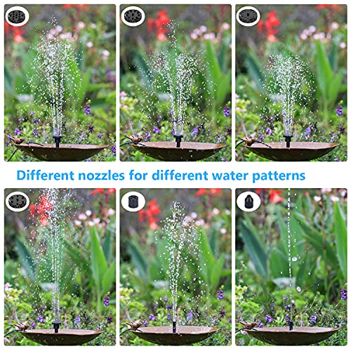Fuente Solar AISITIN, Bomba de Estanque Solar DIY de 2.5 W, Actualización 2021 con tubería de agua de 1,2 m Fuente solar con 6 Estilo, para estanque de jardín, baño de pájaros, pecera
