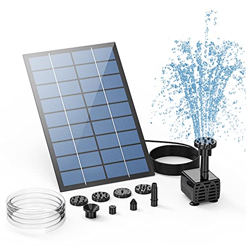 Fuente Solar AISITIN, Bomba de Estanque Solar DIY de 2.5 W, Actualización 2021 con tubería de agua de 1,2 m Fuente solar con 6 Estilo, para estanque de jardín, baño de pájaros, pecera