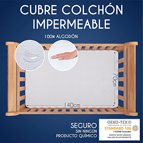 Funda Colchon Cuna 70 x 140 cm Impermeable - Dreamzie - Protector Colchon Oeko-Tex® Hipoalergénico, Anti-Bacteriano, Anti-Acaros - Made in EU