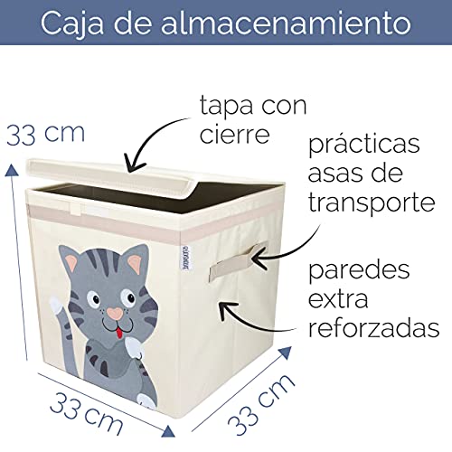 GLÜCKSWOLKE Caja Almacenaje Infantiles - 15 Motivos I Baules Juguetes I Cubos Organizador (33x33x33) compatible con estanteria I Contenedor Habitacion Niñas I Cesto Dormitorio Bebe (Gato)