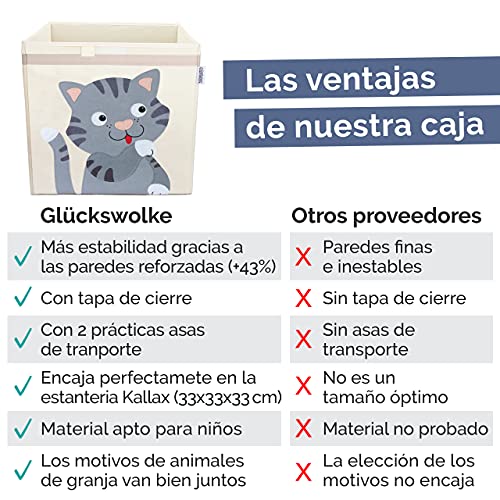 GLÜCKSWOLKE Caja Almacenaje Infantiles - 15 Motivos I Baules Juguetes I Cubos Organizador (33x33x33) compatible con estanteria I Contenedor Habitacion Niñas I Cesto Dormitorio Bebe (Gato)