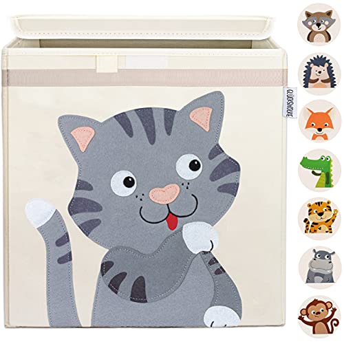 GLÜCKSWOLKE Caja Almacenaje Infantiles - 15 Motivos I Baules Juguetes I Cubos Organizador (33x33x33) compatible con estanteria I Contenedor Habitacion Niñas I Cesto Dormitorio Bebe (Gato)