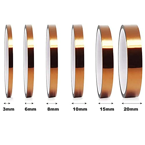 GTIWUNG 6 Rollos Cinta Termica Cinta, Resistente al Calor Cinta de Sublimación para Impresión por Transferencia de calor y Aislamiento, Soldadura por ola (3mm/6mm/8mm/10mm/15mm/20mmx33m, Tawny)