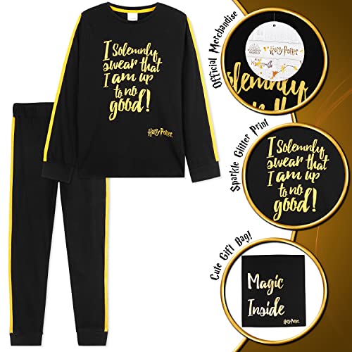 HARRY POTTER Pijama para Niñas, Pijama Niño Entero De Algodon, Conjunto De Manga Larga para Niña, Regalos Niñas De 7-14 Años (Negro, 11-12 años)