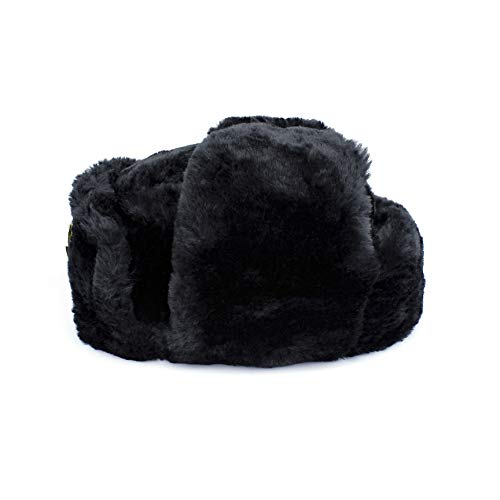 Heka Naturals Ushanka Negro, Gorro Militar Ruso con Orejeras e Insignia Soviética Extraíble, Gorro de Invierno, Genial Regalo de la URSS | Negro, 58 cm