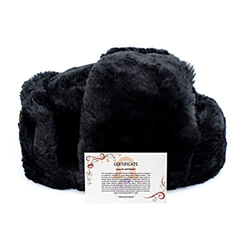 Heka Naturals Ushanka Negro, Gorro Militar Ruso con Orejeras e Insignia Soviética Extraíble, Gorro de Invierno, Genial Regalo de la URSS | Negro, 58 cm