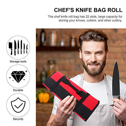 Hemoton Estuche de Cuchillo de Chef Bolsa de Rollo de Cuchillo 22 Ranuras Bolsa de Soporte de Cuchillo de Cocina Soporte de Herramientas de Cocina Regalos para Chefs Estudiante Culinario