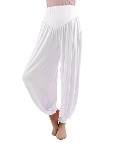 Hoerev - Pantalón tipo harén para yoga o pilates, tejido elástico de modal muy suave, Blanco, Small