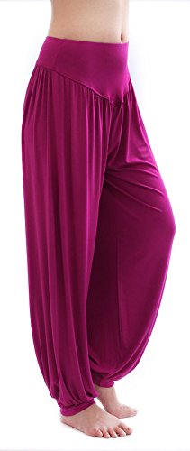 Hoerev - Pantalón tipo harén para yoga o pilates, tejido elástico de modal muy suave, Púrpura, rojo, X-Large