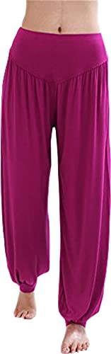 Hoerev - Pantalón tipo harén para yoga o pilates, tejido elástico de modal muy suave, Púrpura, rojo, X-Large