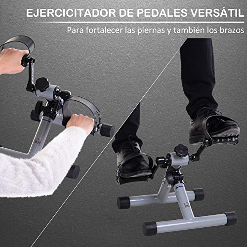 HOMCOM Mini Bicicleta Estática Pedaleador de Ejercicio Plegable con Resistencia Ajustable Entrenamiento de Piernas Brazos para Mujer y Hombre Pedales Personas Mayores 33x34x32 cm Plateado