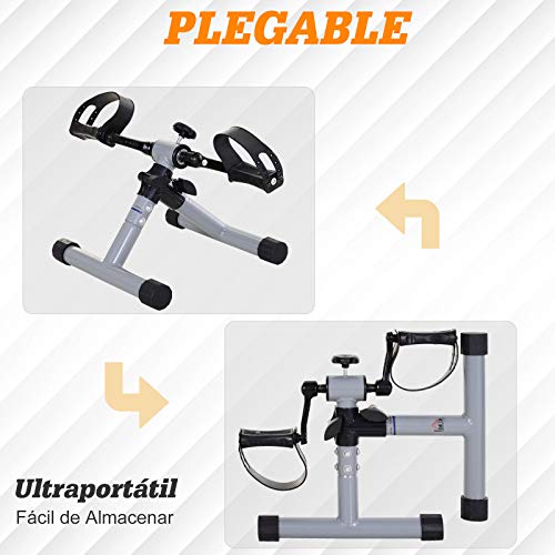 HOMCOM Mini Bicicleta Estática Pedaleador de Ejercicio Plegable con Resistencia Ajustable Entrenamiento de Piernas Brazos para Mujer y Hombre Pedales Personas Mayores 33x34x32 cm Plateado