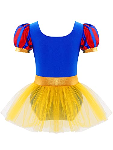 IEFIEL Maillot de Ballet Niña Manga Corta Disfraz Princesa de Danza Ballet para Fiesta Carnaval Maillot Lentejuelas de Patinaje Artistico Ropa de Danza Niña Azul 3-4 años