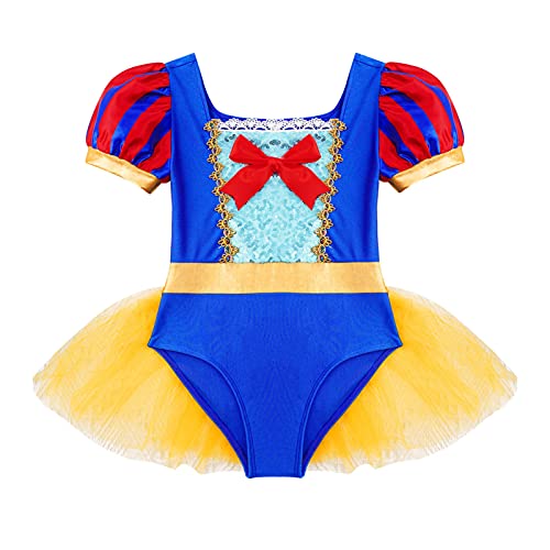 IEFIEL Maillot de Ballet Niña Manga Corta Disfraz Princesa de Danza Ballet para Fiesta Carnaval Maillot Lentejuelas de Patinaje Artistico Ropa de Danza Niña Azul 3-4 años