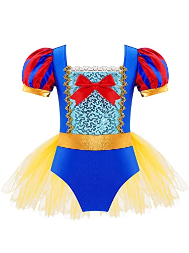 IEFIEL Maillot de Ballet Niña Manga Corta Disfraz Princesa de Danza Ballet para Fiesta Carnaval Maillot Lentejuelas de Patinaje Artistico Ropa de Danza Niña Azul 3-4 años